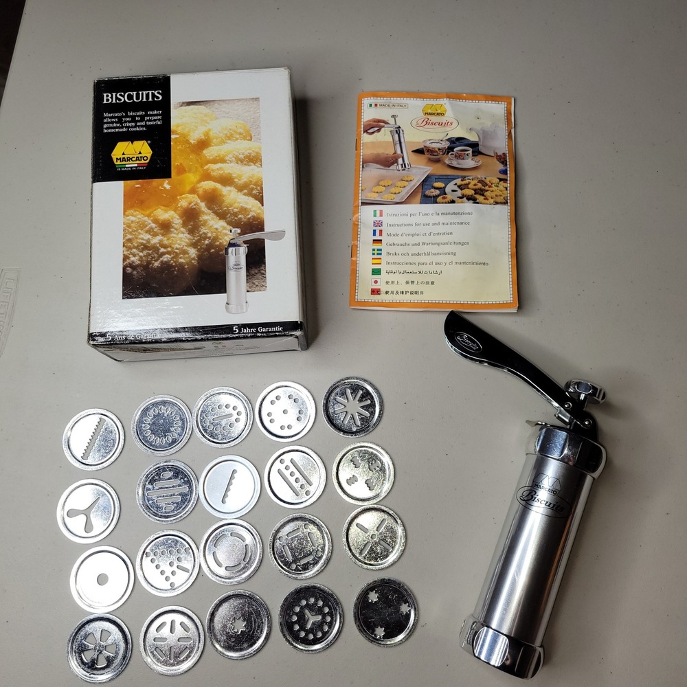 Vintage Marcato Biscuits Cookie Press w/ 20 Discs ~ Made in Italy